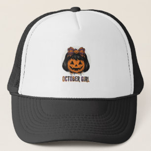 October Girl Pompoen Boog Halloween Vector Ontwerp Trucker Pet