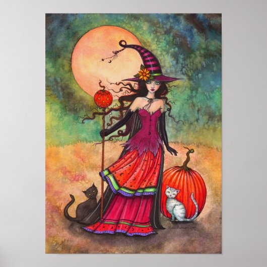 October Maan Heks Kat Halloween Illustratie Poster (Voorkant)