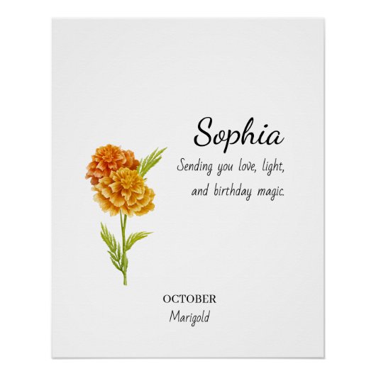 October Marigold Personalized Birthday Perfect Poster (Voorkant)