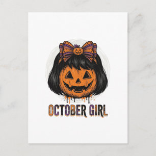 October Meisje Pompoen Boog Halloween Vector Ontwe Briefkaart