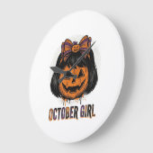 October Meisje Pompoen Boog Halloween Vector Ontwe Grote Klok (Hoek)