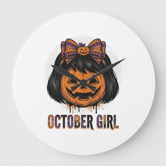 October Meisje Pompoen Boog Halloween Vector Ontwe Grote Klok (Voorkant)