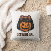 October Meisje Pompoen Boog Halloween Vector Ontwe Kussen (Deken)