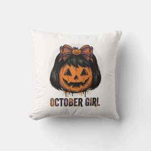 October Meisje Pompoen Boog Halloween Vector Ontwe Kussen