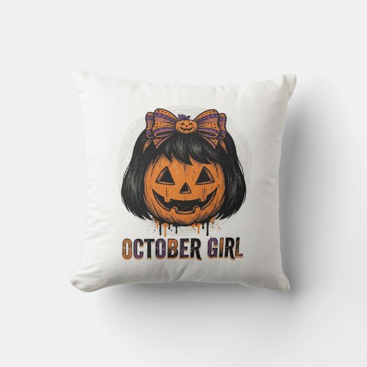 October Meisje Pompoen Boog Halloween Vector Ontwe Kussen (Voorkant)