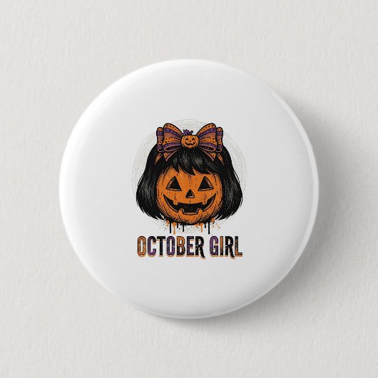 October Meisje Pompoen Boog Halloween Vector Ontwe Ronde Button 5,7 Cm (Voorkant)