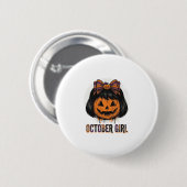 October Meisje Pompoen Boog Halloween Vector Ontwe Ronde Button 5,7 Cm (Voorkant /achterkant)