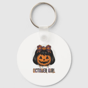 October Meisje Pompoen Boog Halloween Vector Ontwe Sleutelhanger