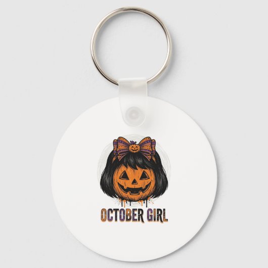 October Meisje Pompoen Boog Halloween Vector Ontwe Sleutelhanger (Voorkant)
