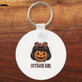 October Meisje Pompoen Boog Halloween Vector Ontwe Sleutelhanger (Voorkant)