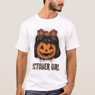 October Meisje Pompoen Boog Halloween Vector Ontwe T-shirt