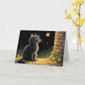 October Verjaardag Kitten die naar een herfstblad  Kaart (Gele Bloem)