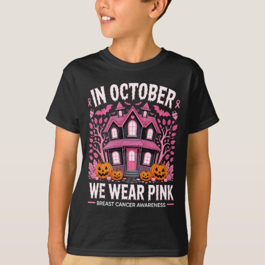 October We Wear Nk Breast Cancer Halloween Men Wom T-shirt (Voorkant)