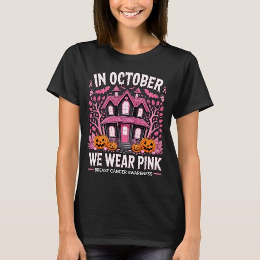 October We Wear Nk Breast Cancer Halloween Men Wom T-shirt (Voorkant)