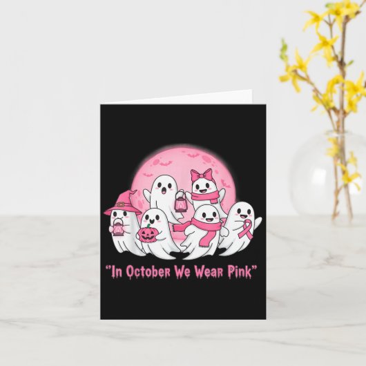 October We Wear Nk Ghosts Halloween Breast Cancer  Kaart (Gele Bloem)