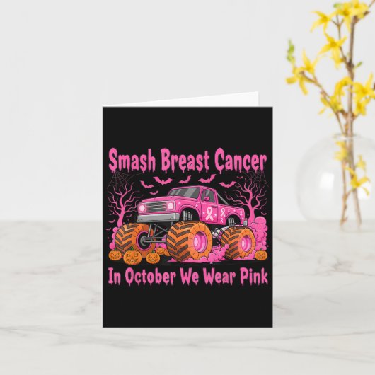 October We Wear Nk Monster Truck Halloween Breast  Kaart (Gele Bloem)