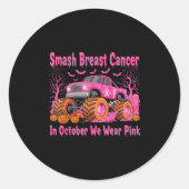 October We Wear Nk Monster Truck Halloween Breast  Ronde Sticker (Voorkant)