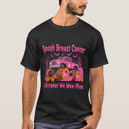 October We Wear Nk Monster Truck Halloween Breast  T-shirt (Voorkant)