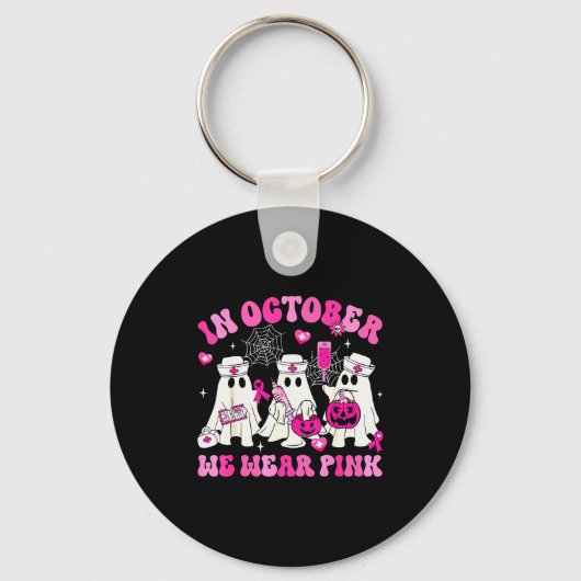 October We Wear Nk Nurse Ghost Halloween Breast Ca Sleutelhanger (Voorkant)