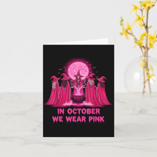 October We Wear Nk Witch Halloween Breast Cancer A Kaart (Gele Bloem)