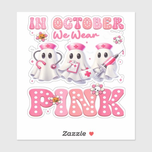 October Wear Pink Boo Nurse Halloween Costumes Wom Sticker (Vel)