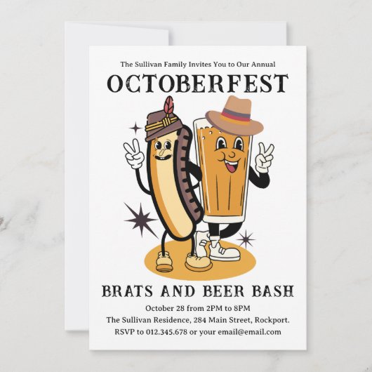 Octoberfest Brats and Beer Herfst Party Retro Kaart (Voorkant)