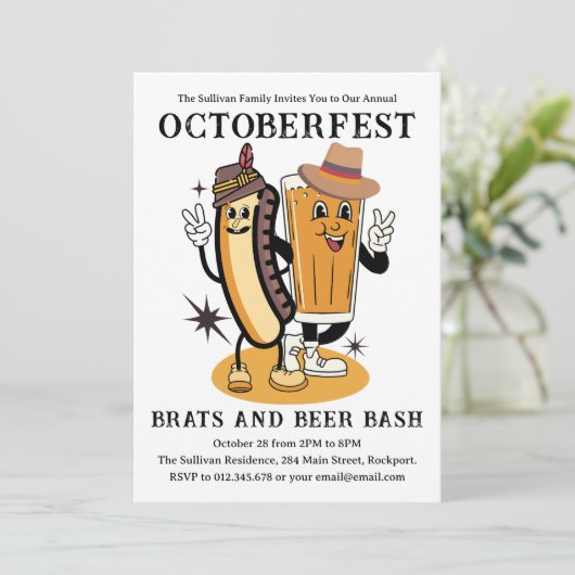 Octoberfest Brats and Beer Herfst Party Retro Kaart (Staand voorkant)