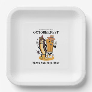 Octoberfest Brats and Beer Herfst Party Retro Papieren Bordje