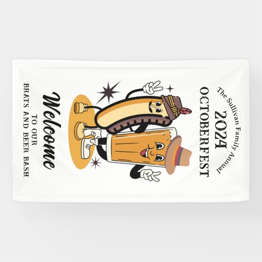 Octoberfest Brats and Beer Herfst Party Retro Spandoek (Horizontaal)