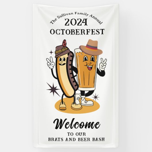 Octoberfest Brats and Beer Herfst Party Retro Spandoek (Verticaal)