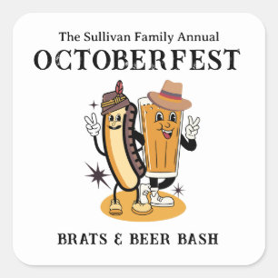Octoberfest Brats and Beer Herfst Party Retro Vierkante Sticker