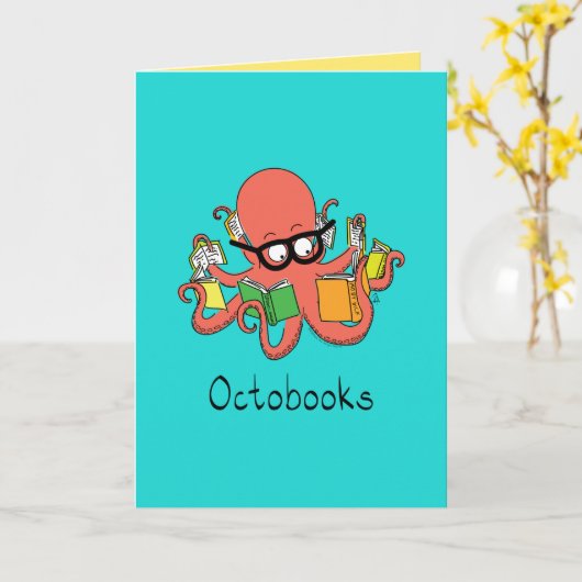 Octobooks - Octopus Reading Books Wenskaart Kaart (Gele Bloem)