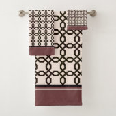Octogone Patroon Donkerbruin en Crème Bad Handdoek (Insitu)