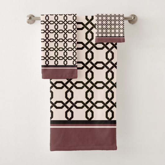 Octogone Patroon Donkerbruin en Crème Bad Handdoek (Insitu)