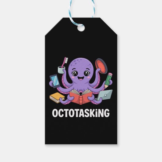 Octopasken in multitaskmodus cadeaulabel (Voorkant)