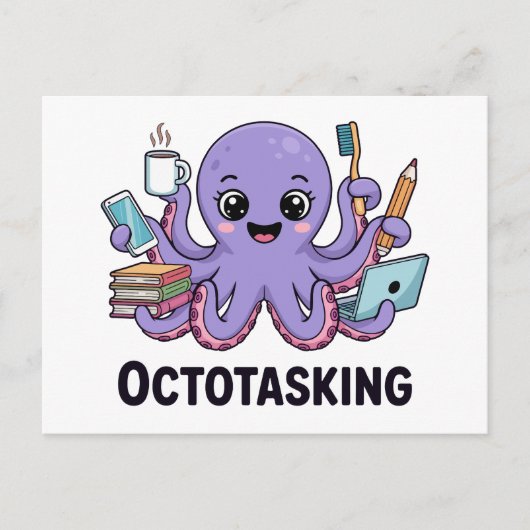 Octopasken in multitaskmodus feestdagenkaart (Voorkant)