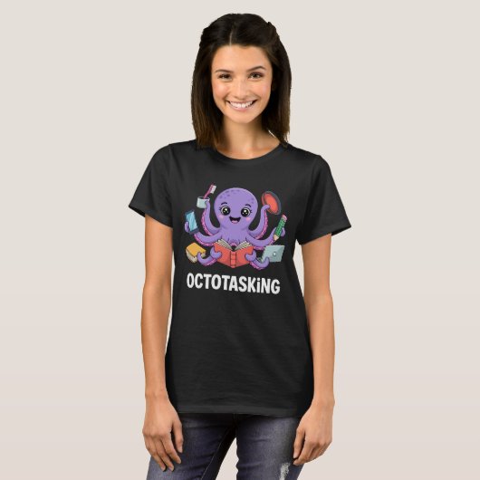 Octopasken in multitaskmodus t-shirt (Voorkant volledig)