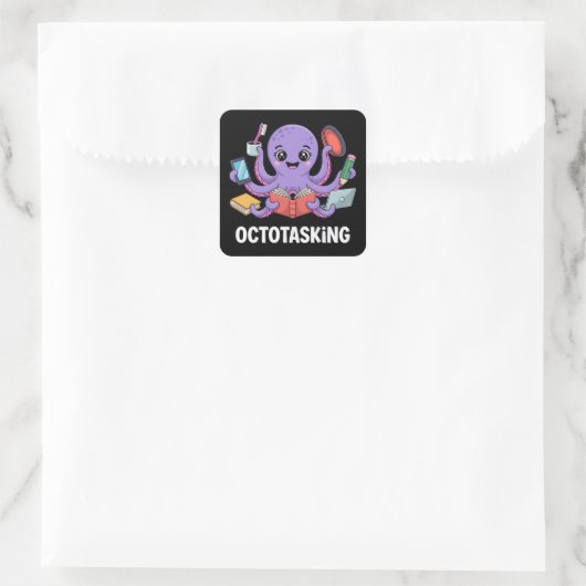 Octopasken in multitaskmodus vierkante sticker (Tas)