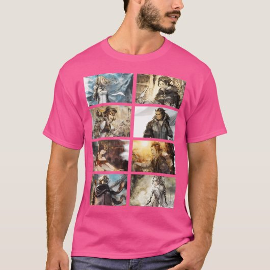 Octopath Traveler Baseball Sleeve T-shirt (Voorkant)