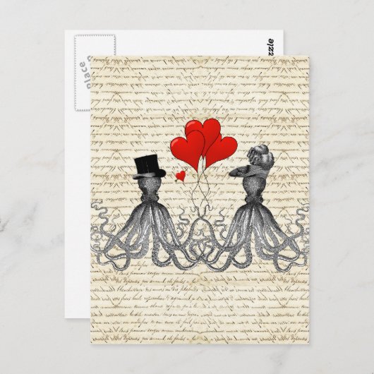 octopi en harten briefkaart (Voorkant / Achterkant)