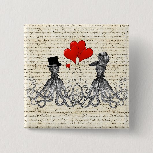  octopi en harten vierkante button 5,1 cm (Voorkant)