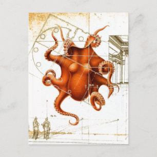  Octopi zee Squid Steampunk Octopus Briefkaart
