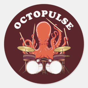Octopulose   Octopus Drummer Ronde Sticker