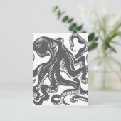 Octopus 1 zwart briefkaart (Staand voorkant)