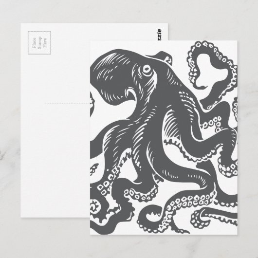 Octopus 1 zwart briefkaart (Voorkant / Achterkant)