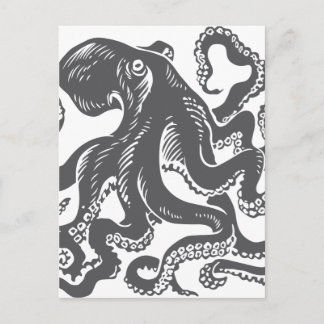Octopus 1 zwart briefkaart