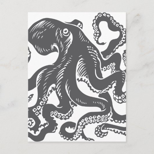 Octopus 1 zwart briefkaart (Voorkant)