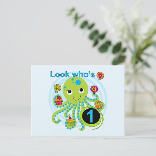 Octopus 1e Verjaardag T-shirts en geschenken Briefkaart (Staand voorkant)