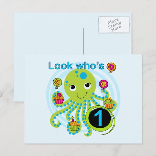 Octopus 1e Verjaardag T-shirts en geschenken Briefkaart (Voorkant / Achterkant)