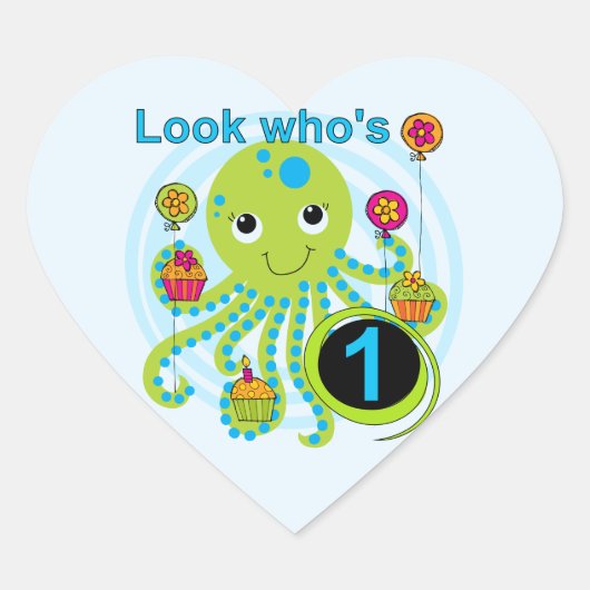 Octopus 1e Verjaardag T-shirts en geschenken Hart Sticker (Voorkant)